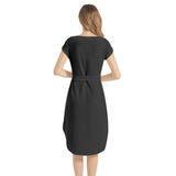 Black Notched Neck Belted Dress - Objet D'Art