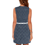 chevron dark blue print 2 Eos Women's Sleeveless Dress (Model D01) - Objet D'Art