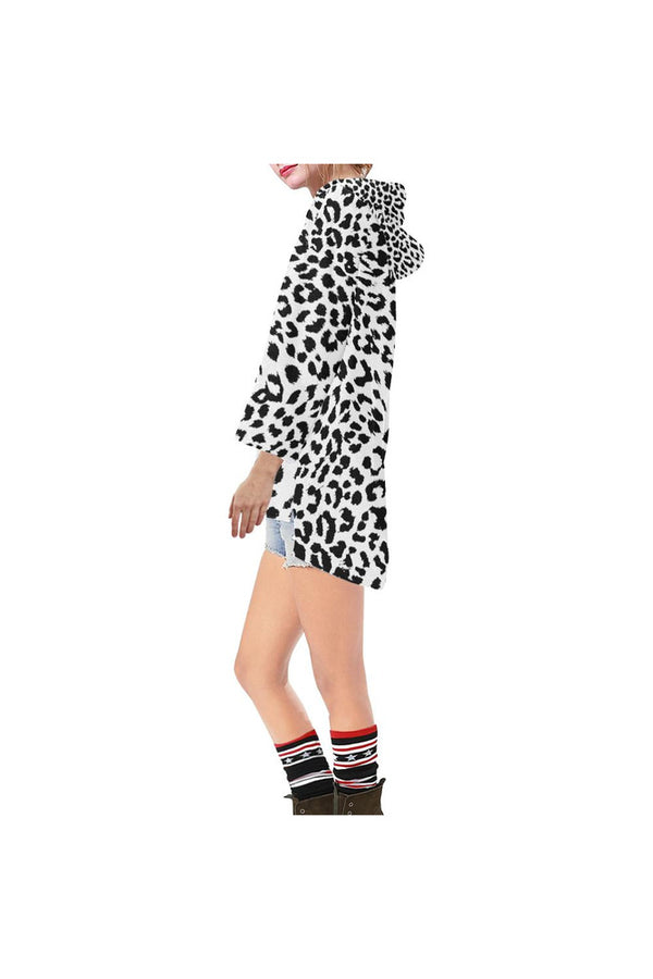 Leopard Print Step Hem Tunic Hoodie for Women (Model H25) - Objet D'Art