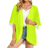 neon green print 2 Women's Kimono Chiffon Cover Up (Model H51) - Objet D'Art