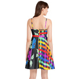 Floral Lattice Spaghetti Strap Sleeveless Falred Hem Short Dress - Objet D'Art