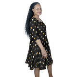 earthtone polka dot print 4A Half Sleeve Skater Dress (Model D61) - Objet D'Art