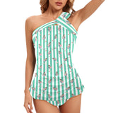 looking at you print 2 Women's One Shoulder Backless Swimsuit (Model S44) - Objet D'Art