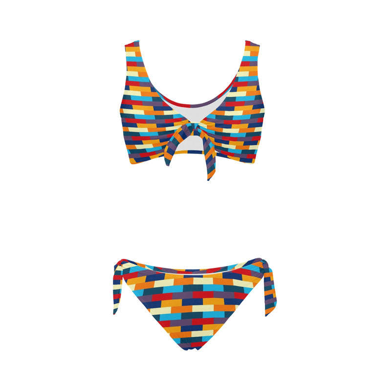 self portrait color scheme print Bow Tie Front Bikini Swimsuit (Model S38) - Objet D'Art