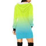 neon green hex print 5 All Over Print Hoodie Mini Dress (Model H27) - Objet D'Art