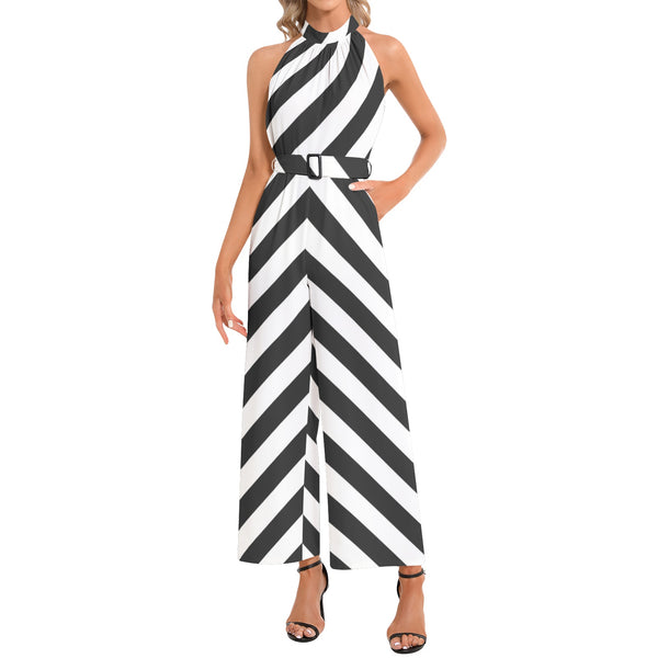 Halter Neck Buckle Belted Jumpsuit - Objet D'Art