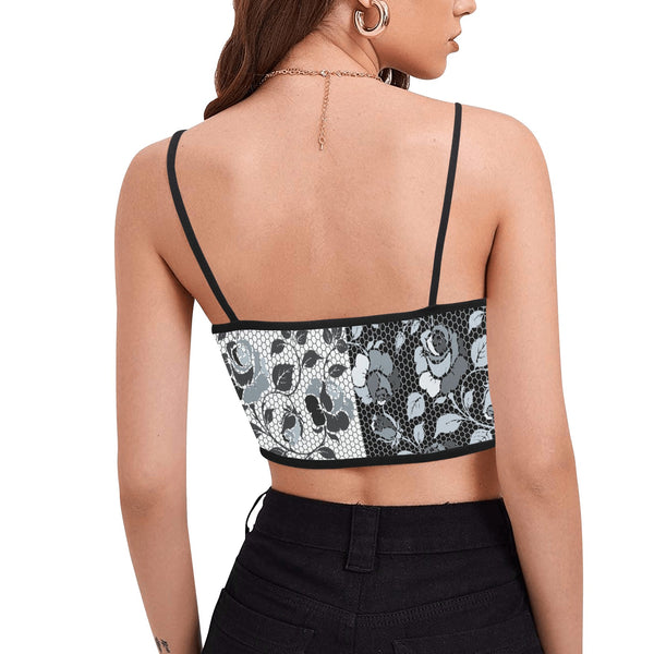 selenium gray print 3 Women's Spaghetti Strap Crop Top (Model T67) - Objet D'Art