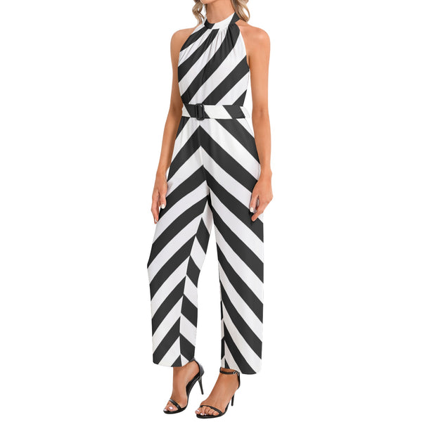 Halter Neck Buckle Belted Jumpsuit - Objet D'Art