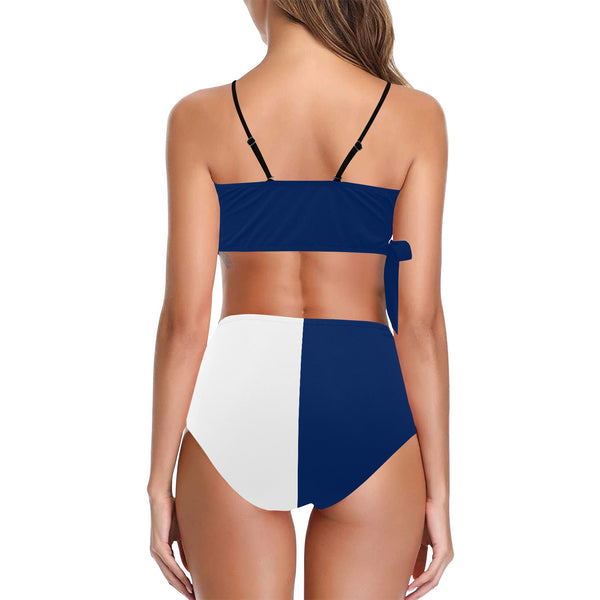 tex blue 2 Knot Side Bikini Swimsuit (Model S37) - Objet D'Art