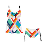 color moments print 2 Chest Drawstring Swim Dress (Model S30) - Objet D'Art