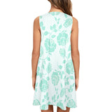 mint rose 2 print Sleeveless A-Line Pocket Dress (Model D57) - Objet D'Art