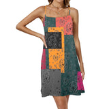 bandana print calico yoga_leggings_template-Recovered-Recovered copy Drawstring Neck Sleeveless Dress (Model D68) - Objet D'Art