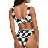 Square Print Sport Top & High-Waisted Bikini Swimsuit - Objet D'Art