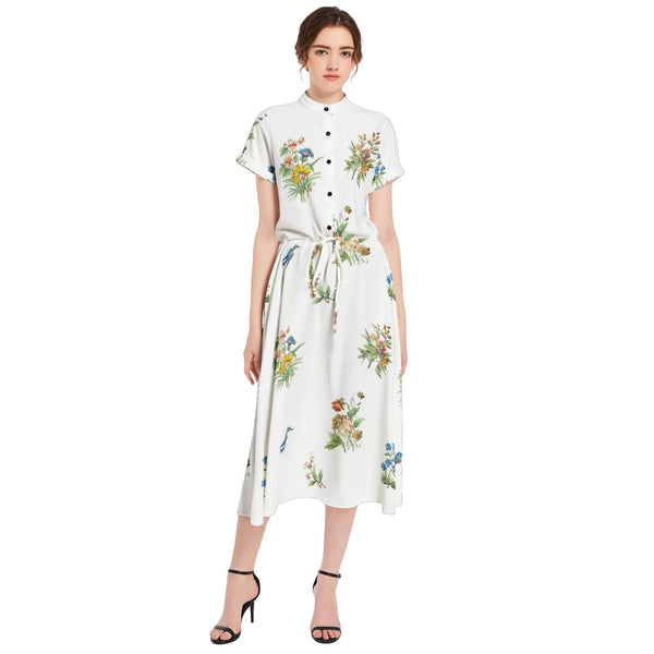 Drawstring Waist A-line Flared Midi Dress - Objet D'Art