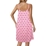 raspberry pink print Drawstring Neck Sleeveless Dress (Model D68)
