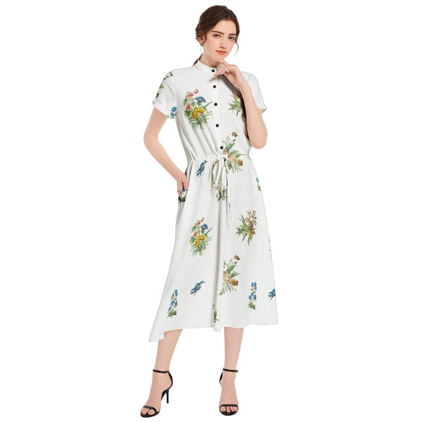 Drawstring Waist A-line Flared Midi Dress - Objet D'Art