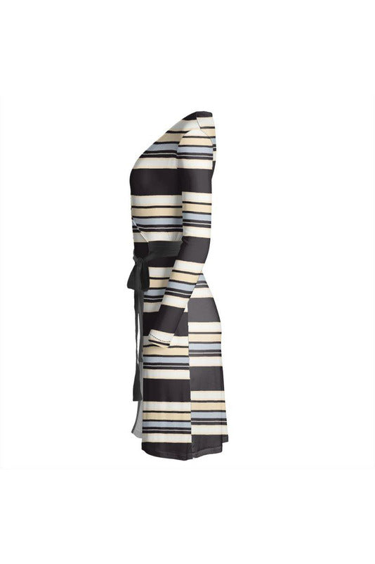 Mocha Striped Designer Wrap Dress - Objet D'Art