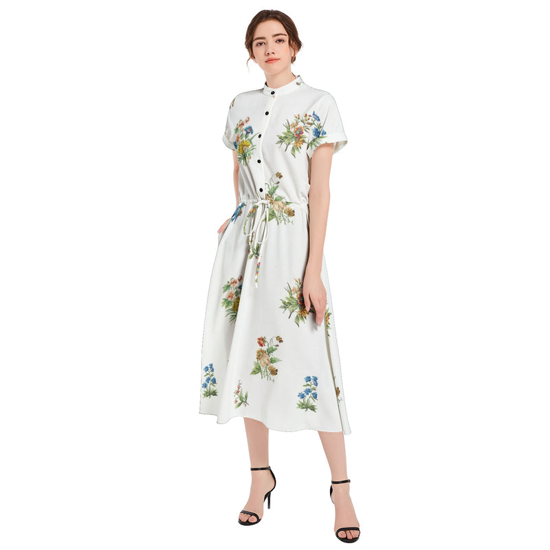 Drawstring Waist A-line Flared Midi Dress - Objet D'Art