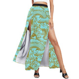 asian fish print High Slit Long Beach Dress (Model S40) - Objet D'Art