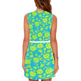 neon green blue greek key print 2 Eos Women's Sleeveless Dress (Model D01) - Objet D'Art