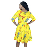 yelllow wildflowr africa Half Sleeve Skater Dress (Model D61) - Objet D'Art