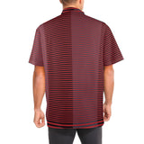 horizontal striped red gray black print Men's Stand-Up Collar Short Sleeve Shirt - Objet D'Art