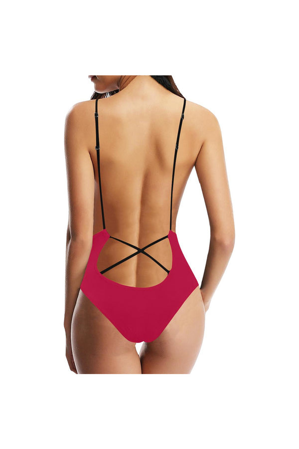 Marine Red Sexy Lacing Backless One-Piece Swimsuit (Model S10) - Objet D'Art