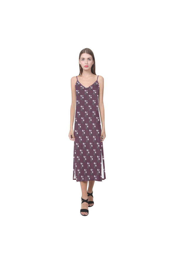 Pink Bellflowers V-Neck Open Fork Long Dress(Model D18) - Objet D'Art