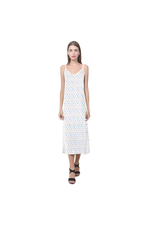 Colorful Polka Dot V-Neck Open Fork Long Dress(Model D18) - Objet D'Art