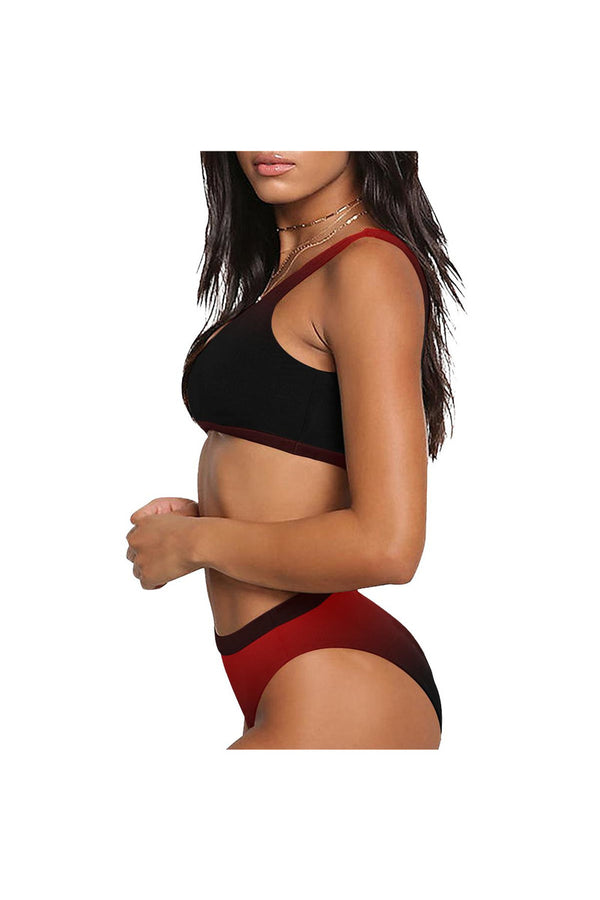 Fade Red to Black Sport Top & High-Waist Bikini Swimsuit - Objet D'Art Online Retail Store