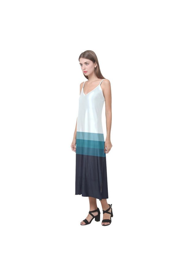 Three Band V-Neck Open Fork Long Dress - Objet D'Art