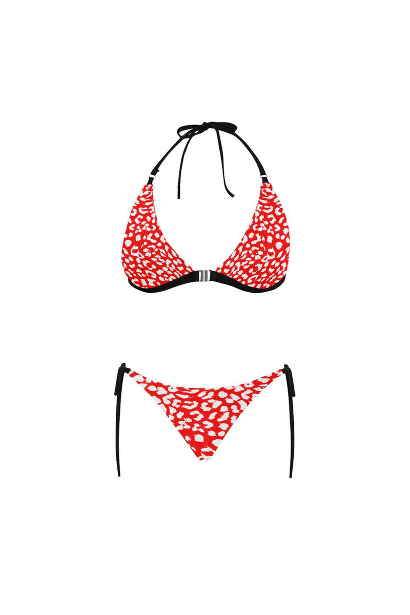 Red Leopard Buckle Front Halter Bikini Swimsuit - Objet D'Art