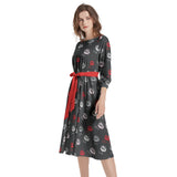 Kisses Boat Neck Belted Flared Dress - Objet D'Art