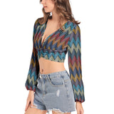 Women's Deep V-Neck Lantern Sleeve Crop Top - Objet D'Art