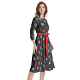 Kisses Boat Neck Belted Flared Dress - Objet D'Art