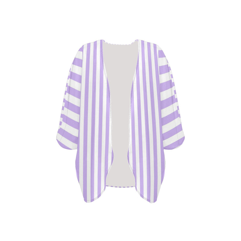 lavender stripes 2 Women's Kimono Chiffon Cover Up (Model H51) - Objet D'Art
