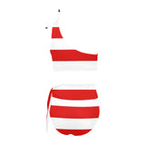 stars and stripes stripe horizontal print High Waisted One Shoulder Bikini Set (Model S16) - Objet D'Art