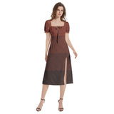 Puff Sleeve Split Thigh Midi Dress - Objet D'Art