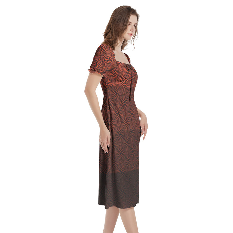 Puff Sleeve Split Thigh Midi Dress - Objet D'Art