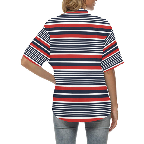 Americana Striped Hawaiian Shirt for Women - Objet D'Art