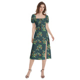Nasturtium Puff Sleeve Split Thigh Midi Dress - Objet D'Art