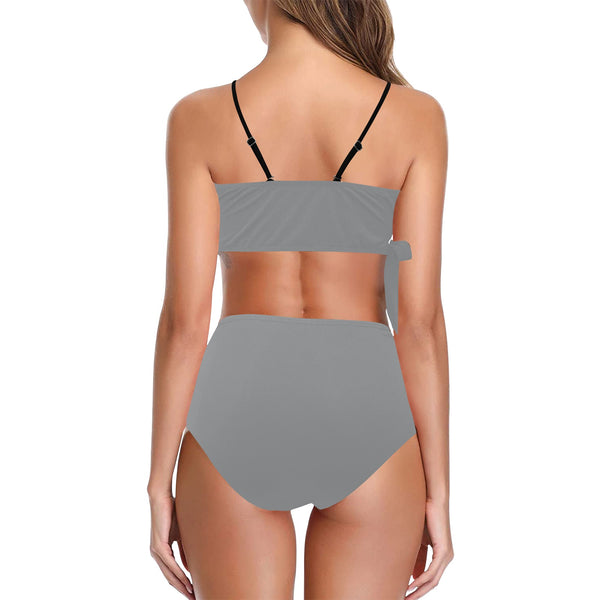 kemp logoed swimsuit gray print Knot Side Bikini Swimsuit (Model S37) - Objet D'Art