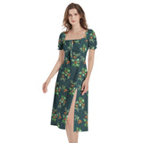 Nasturtium Puff Sleeve Split Thigh Midi Dress - Objet D'Art