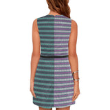 greek key micro lines print 2 Eos Women's Sleeveless Dress (Model D01) - Objet D'Art