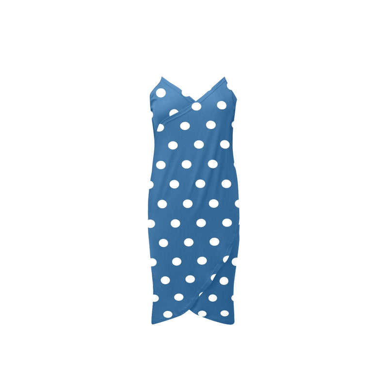blue polka dot print 4 Spaghetti Strap Backless Beach Cover Up Dress (Model D65) - Objet D'Art