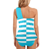 light blue solid print 2C Women's One Shoulder Backless Swimsuit (Model S44) - Objet D'Art
