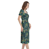 Nasturtium Puff Sleeve Split Thigh Midi Dress - Objet D'Art