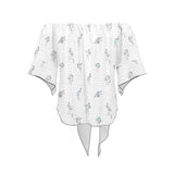 crane 4 wavy grid hokusai print Off Shoulder Knot Front Blouse (Model T71) - Objet D'Art
