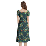 Nasturtium Puff Sleeve Split Thigh Midi Dress - Objet D'Art