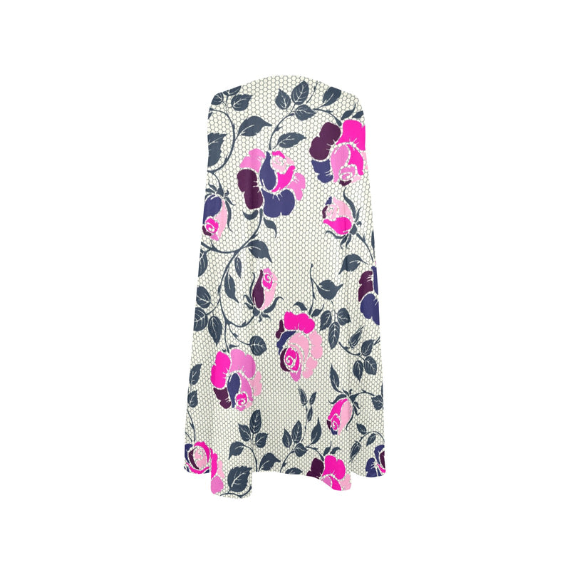 multicolored rose print 2 Sleeveless A-Line Pocket Dress (Model D57) - Objet D'Art